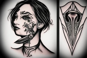 woman with knife on throat tattoo idea