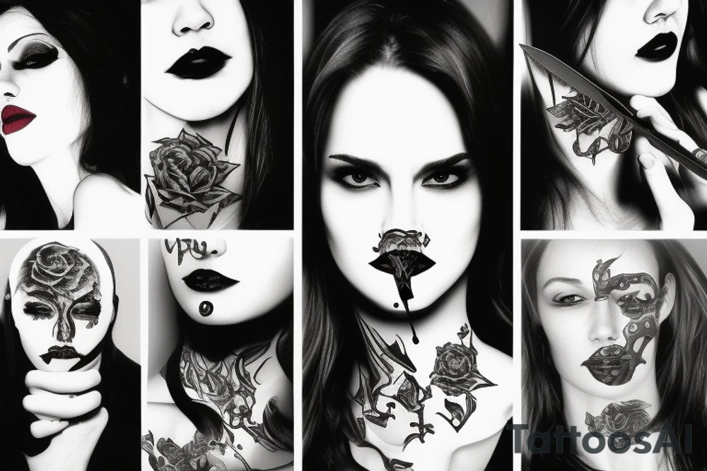 woman with knife on throat tattoo idea