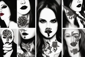 woman with knife on throat tattoo idea