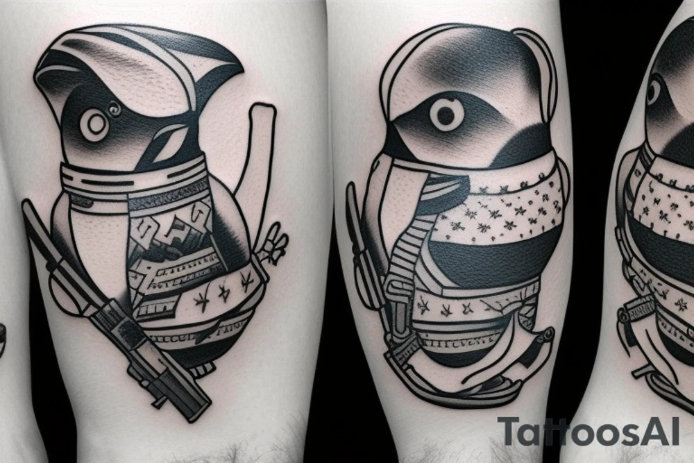 Tactical Penguin with gun tattoo idea