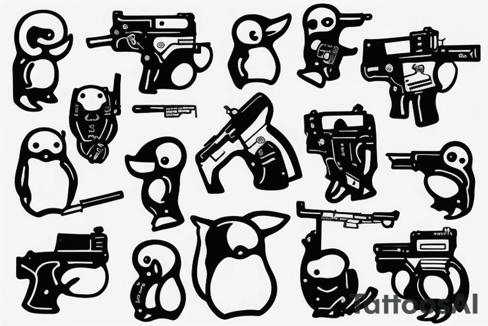Tactical Penguin with gun tattoo idea
