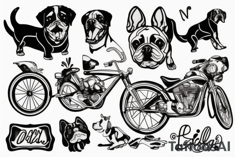 dog sitting on a bike laughing tattoo idea