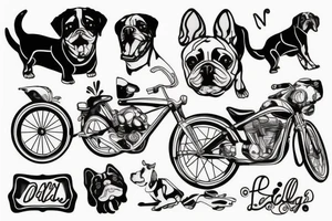 dog sitting on a bike laughing tattoo idea