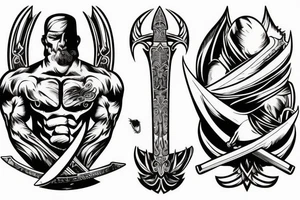 guy surfing on a huge sword tattoo idea