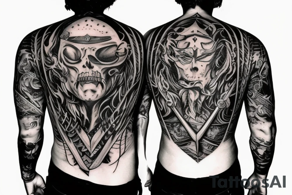 guy surfing on a huge sword tattoo idea