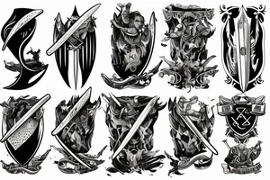 guy surfing on a huge sword tattoo idea