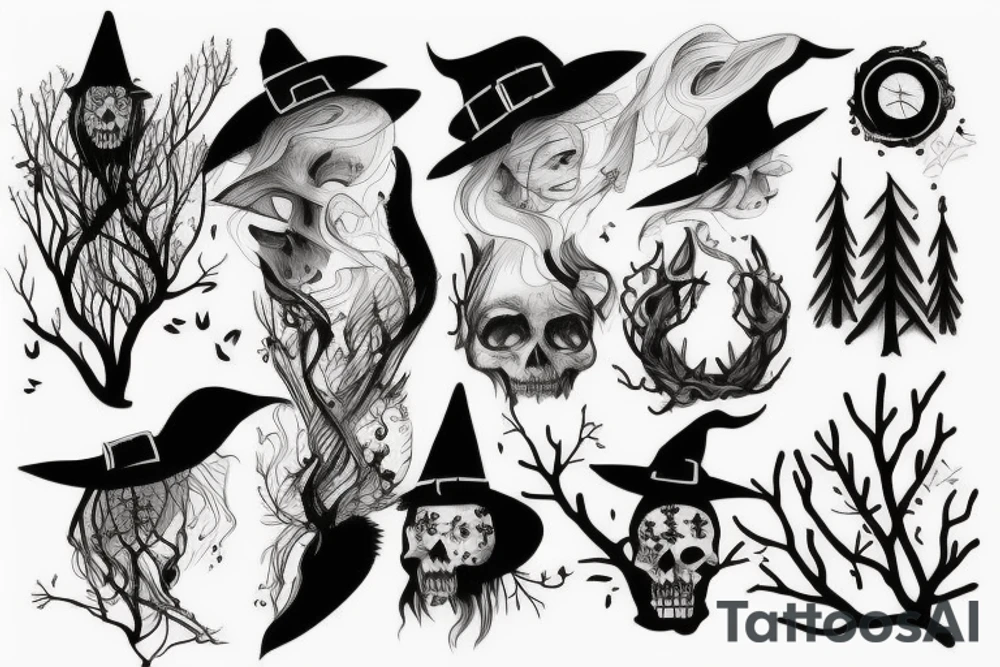 witch, forest tattoo idea