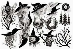witch, forest tattoo idea