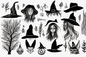 witch, forest, tree hat tattoo idea