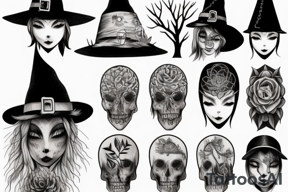 witch, forest, tree hat tattoo idea