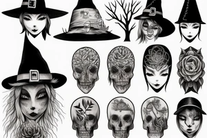witch, forest, tree hat tattoo idea