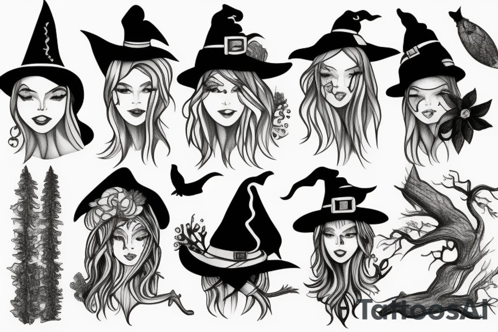 witch, forest, tree hat tattoo idea