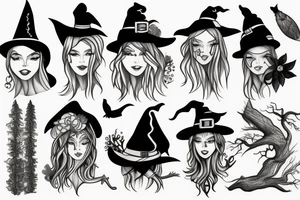 witch, forest, tree hat tattoo idea