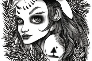 witch with pine tree as hat tattoo idea