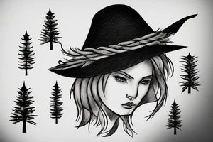 witch with pine tree as hat tattoo idea
