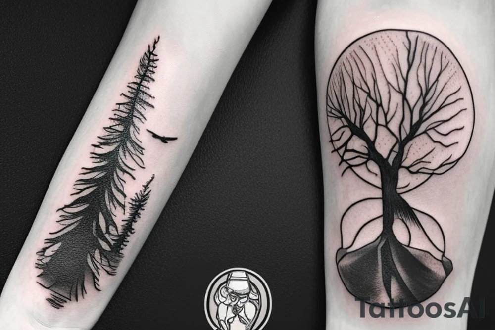 witch with pine tree as hat tattoo idea