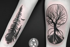 witch with pine tree as hat tattoo idea