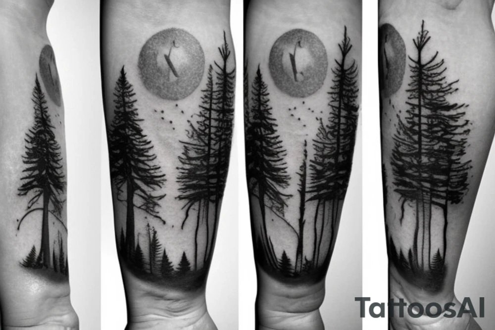 witch with pine tree as hat tattoo idea
