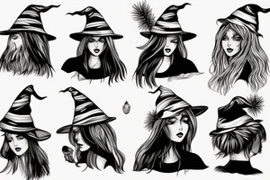 witch with pine tree as hat tattoo idea