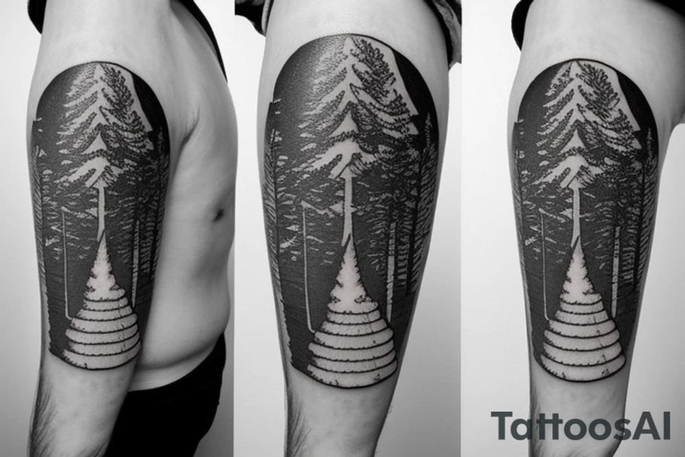 witch with pine tree as hat tattoo idea