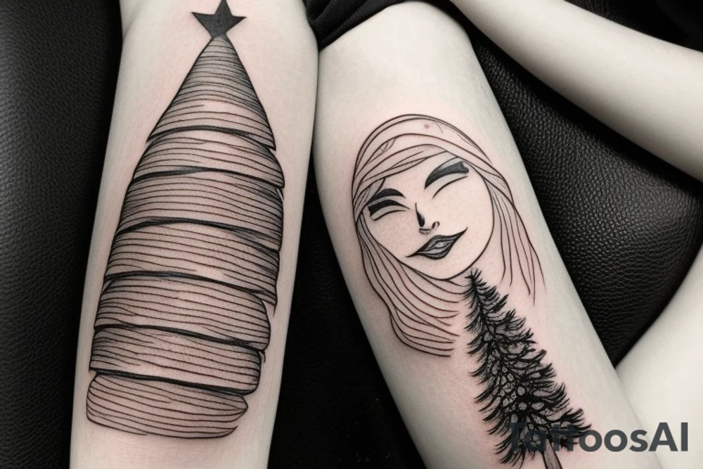 witch with pine tree as hat tattoo idea