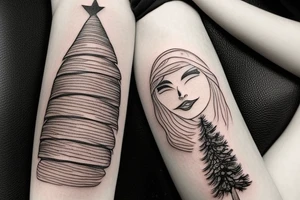 witch with pine tree as hat tattoo idea