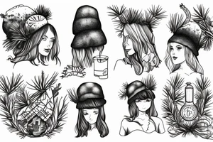 girl with a pine tree as a hat, who has just brewed a potion tattoo idea