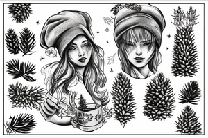 girl with a pine tree as a hat, who has just brewed a potion tattoo idea
