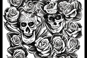 a skeleton sitting holding a glowing flower tattoo idea