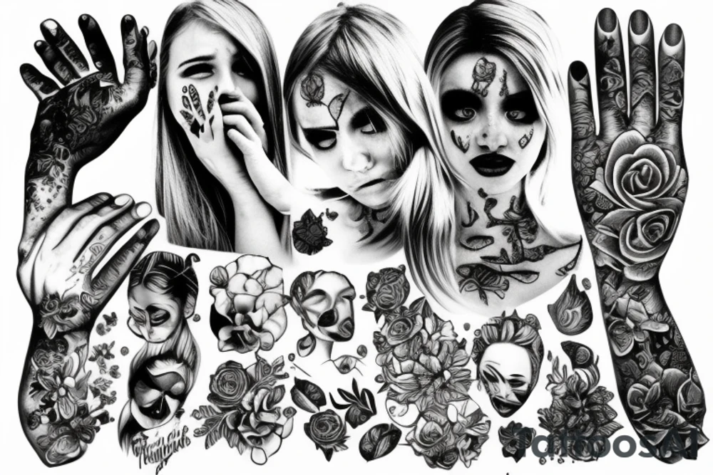 girl, tears, hand tattoo idea
