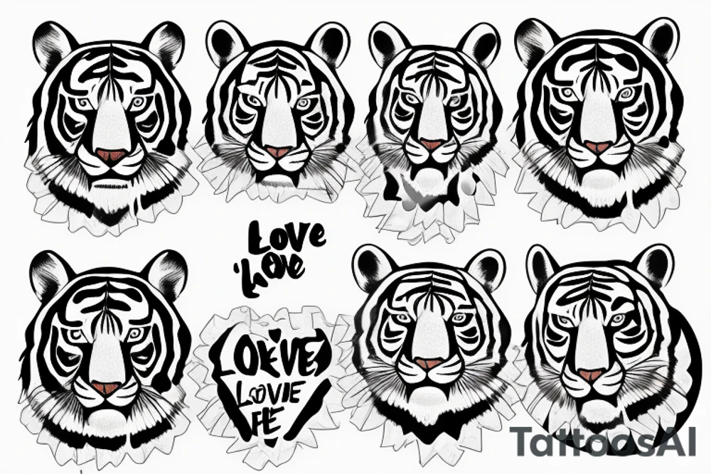 Tiger face love hearts tattoo idea