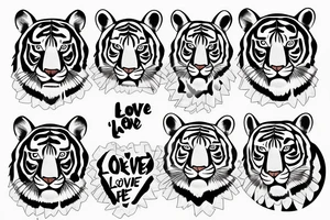 Tiger face love hearts tattoo idea
