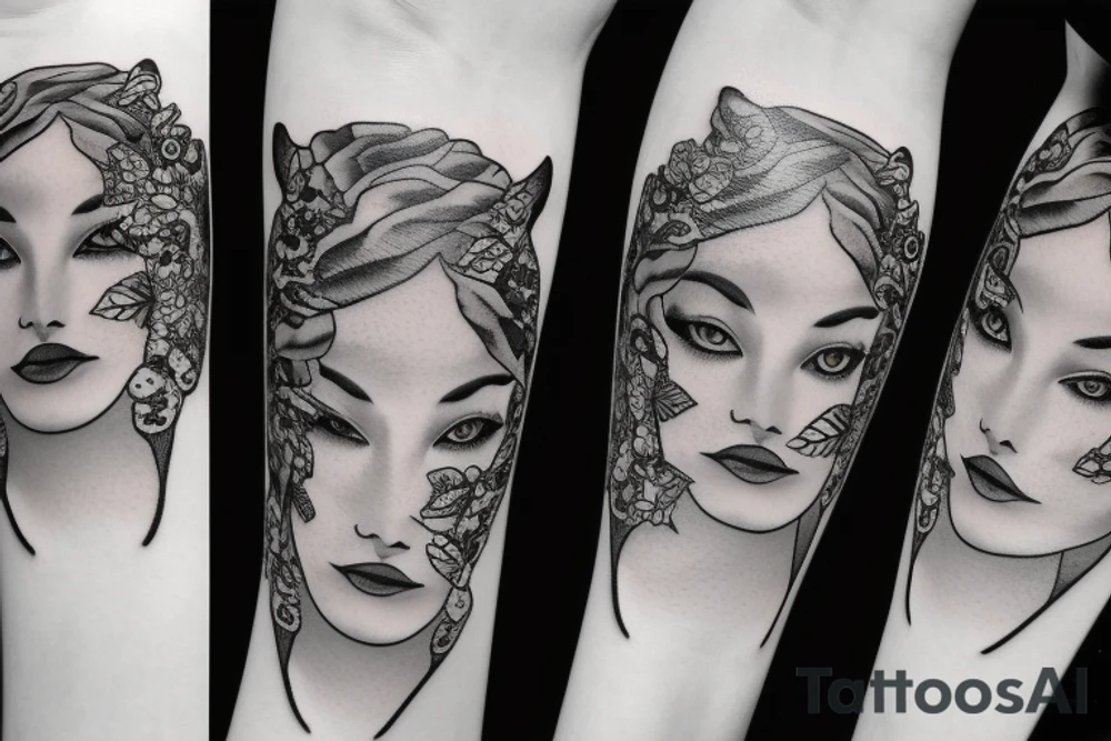 Lady face with a tiger tattoo idea