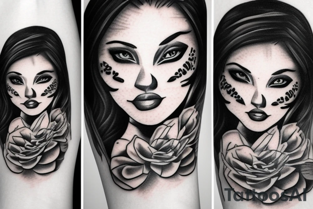Lady face with a tiger tattoo idea