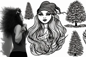woman with pine tree hat that is the background tattoo idea