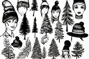 woman with pine tree hat that is the background tattoo idea