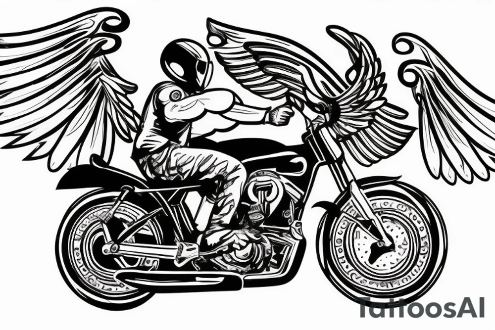 Motorcykel guy with wings doing a wheelie tattoo idea