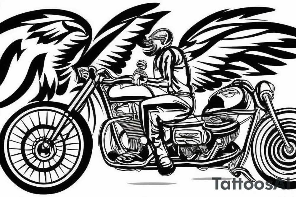 Motorcykel guy with wings doing a wheelie tattoo idea