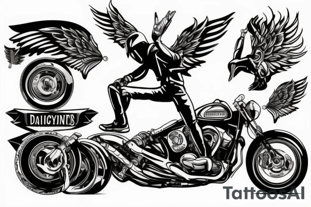 Motorcykel guy with wings doing a wheelie tattoo idea