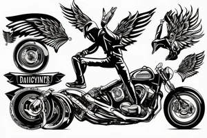 Motorcykel guy with wings doing a wheelie tattoo idea