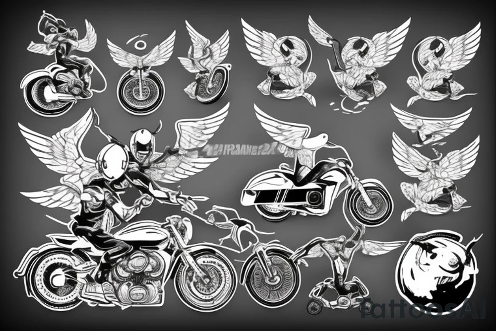 Motorcykel guy with wings doing a wheelie tattoo idea