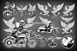 Motorcykel guy with wings doing a wheelie tattoo idea