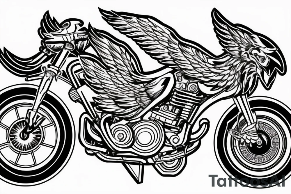 Biker with wings doing a wheelie tattoo idea
