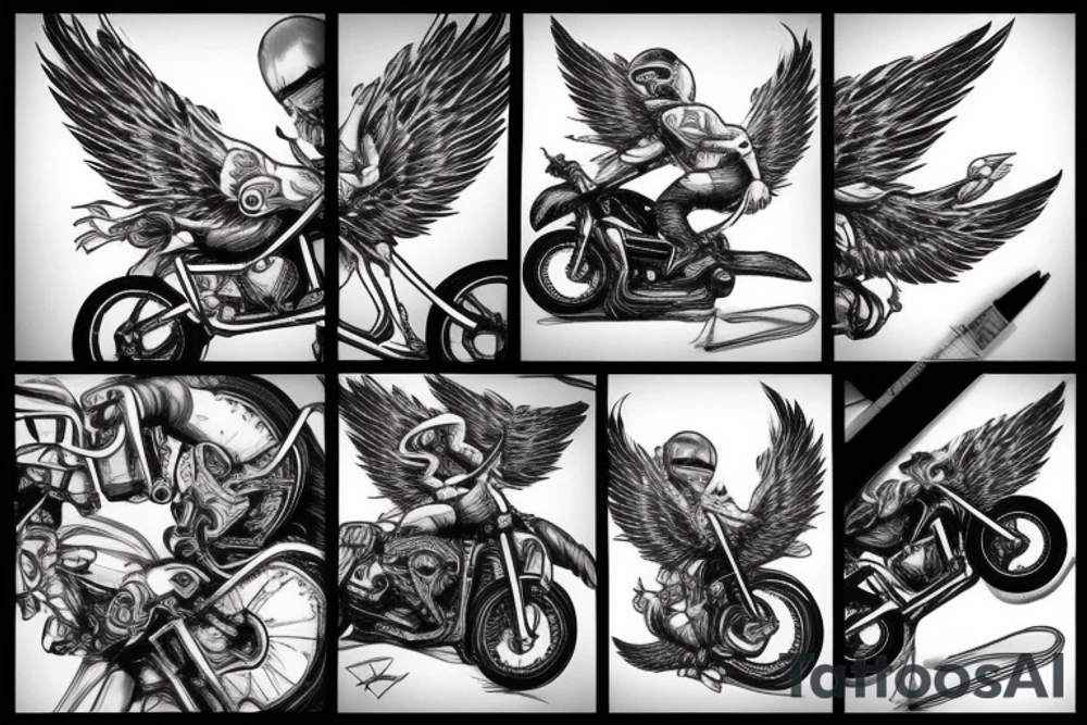 Biker with wings doing a wheelie tattoo idea