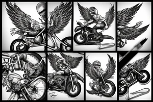 Biker with wings doing a wheelie tattoo idea