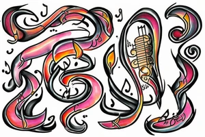 Flaming music note with words “never give up no matter what” around it tattoo idea