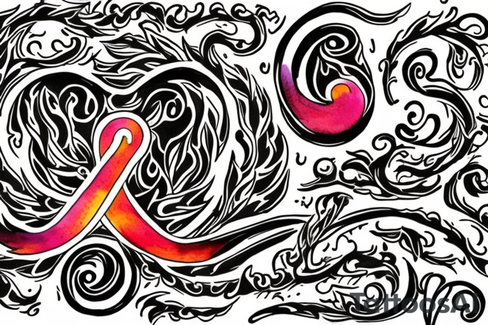 Flaming music note with words “never give up no matter what” around it tattoo idea