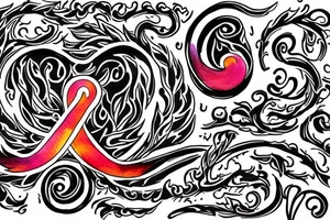 Flaming music note with words “never give up no matter what” around it tattoo idea