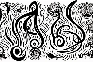 Flaming music note with words “never give up no matter what” around it tattoo idea