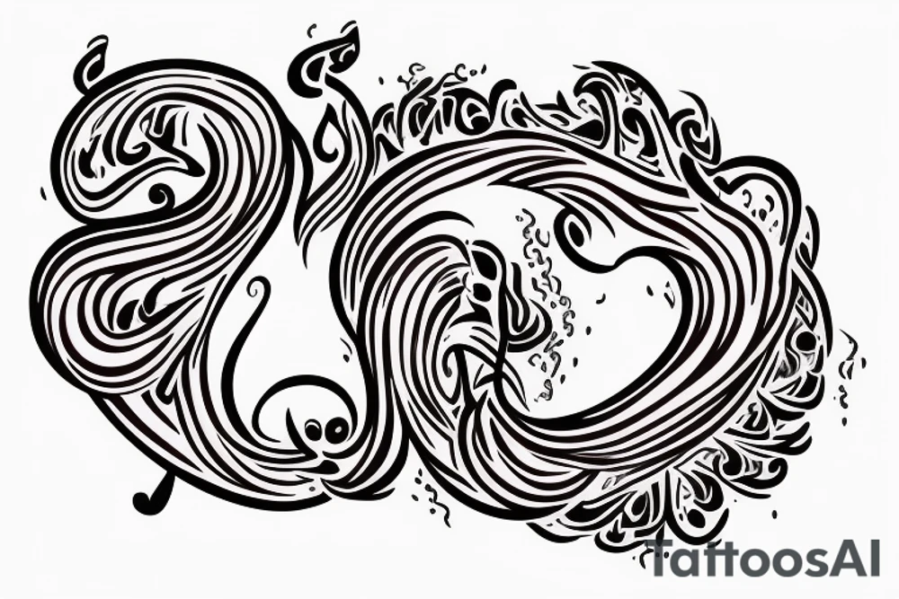 Flaming music note with words “never give up no matter what” around it tattoo idea